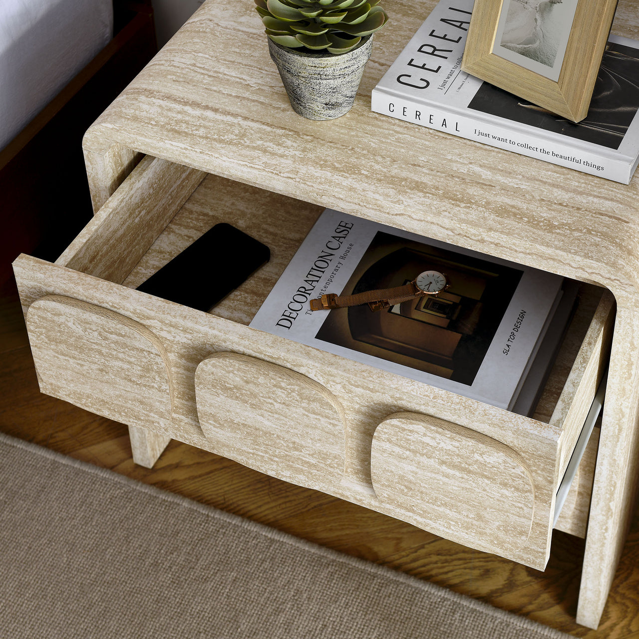 Aliyah Nightstand, Travertine