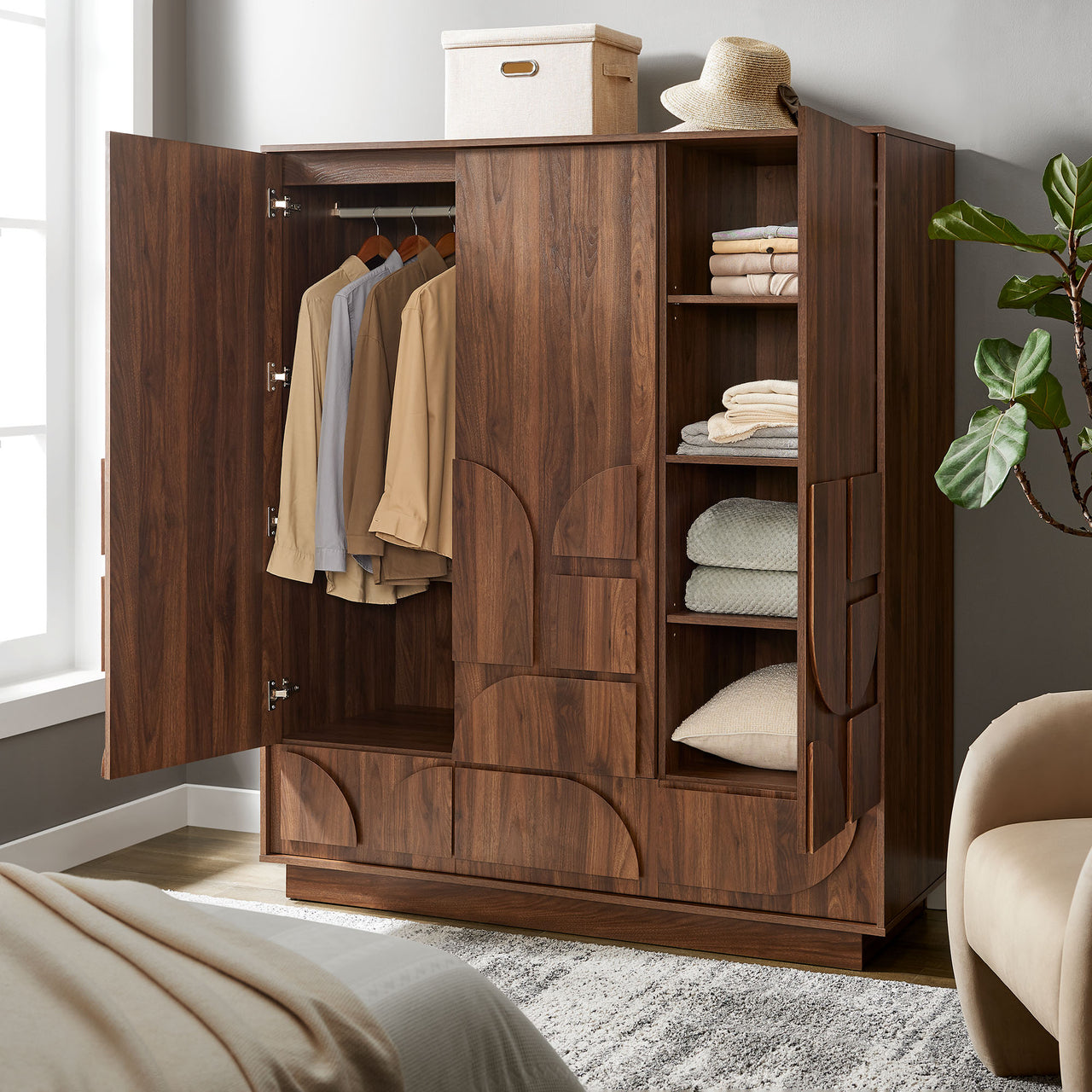 Kavix Wardrobe Closet, Walnut