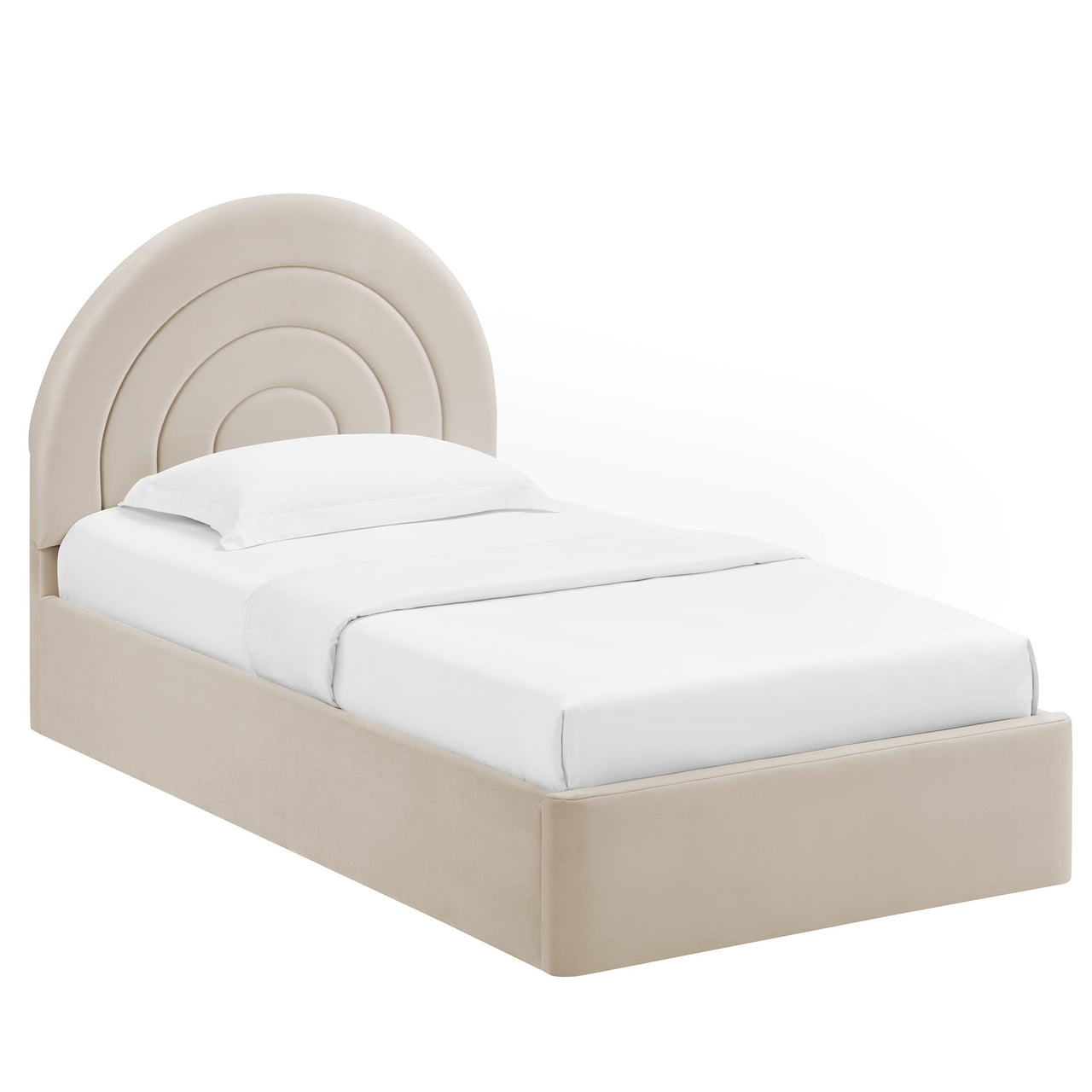 Firmament Upholstered Velvet Twin Platform Bed, Almond