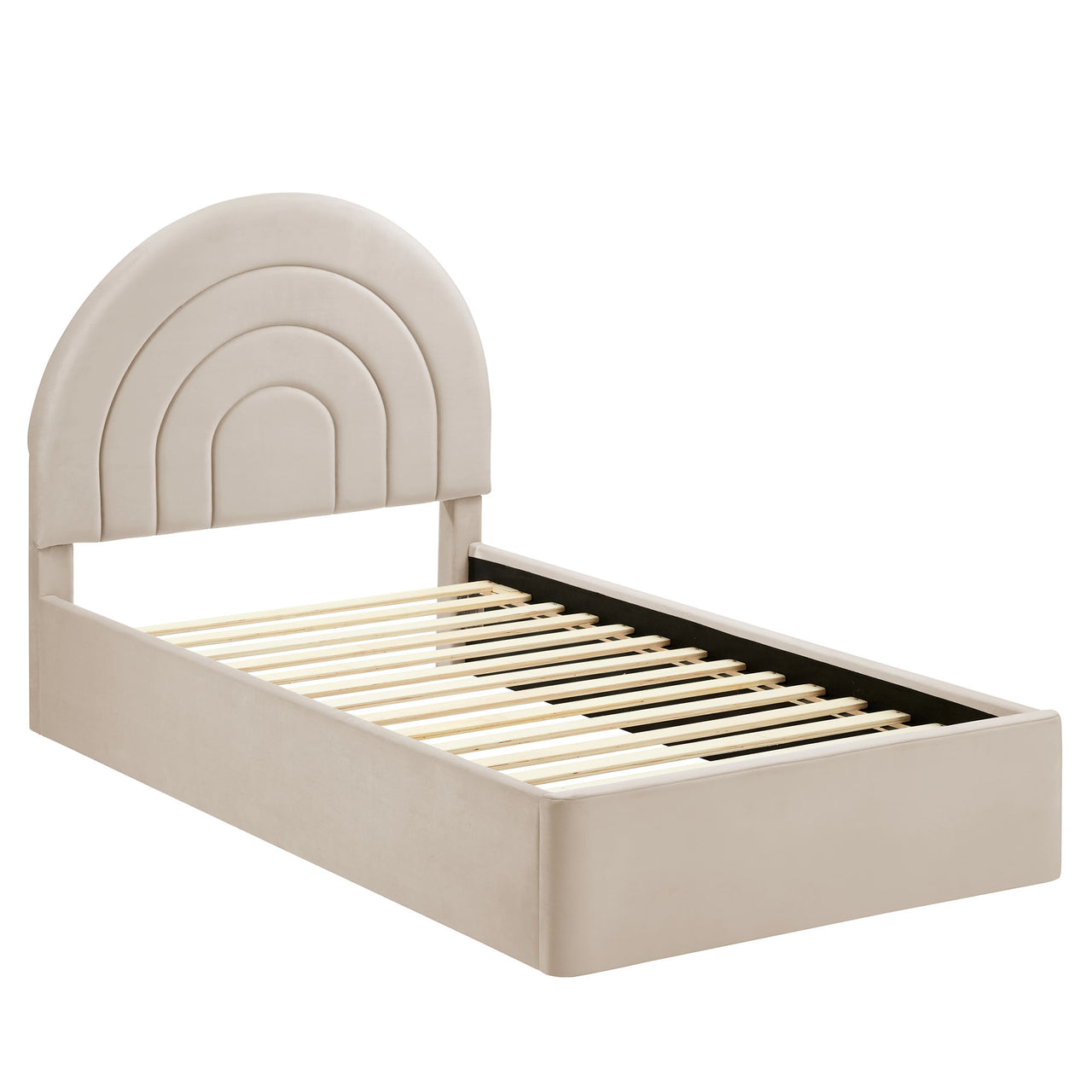 Firmament Upholstered Velvet Twin Platform Bed, Almond