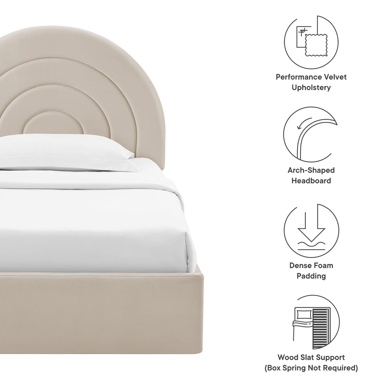 Firmament Upholstered Velvet Twin Platform Bed, Almond