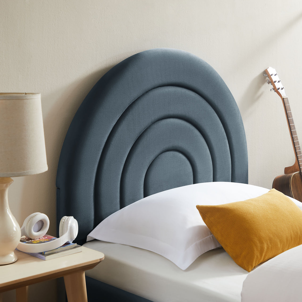 Firmament Upholstered Velvet Twin Platform Bed, Slate