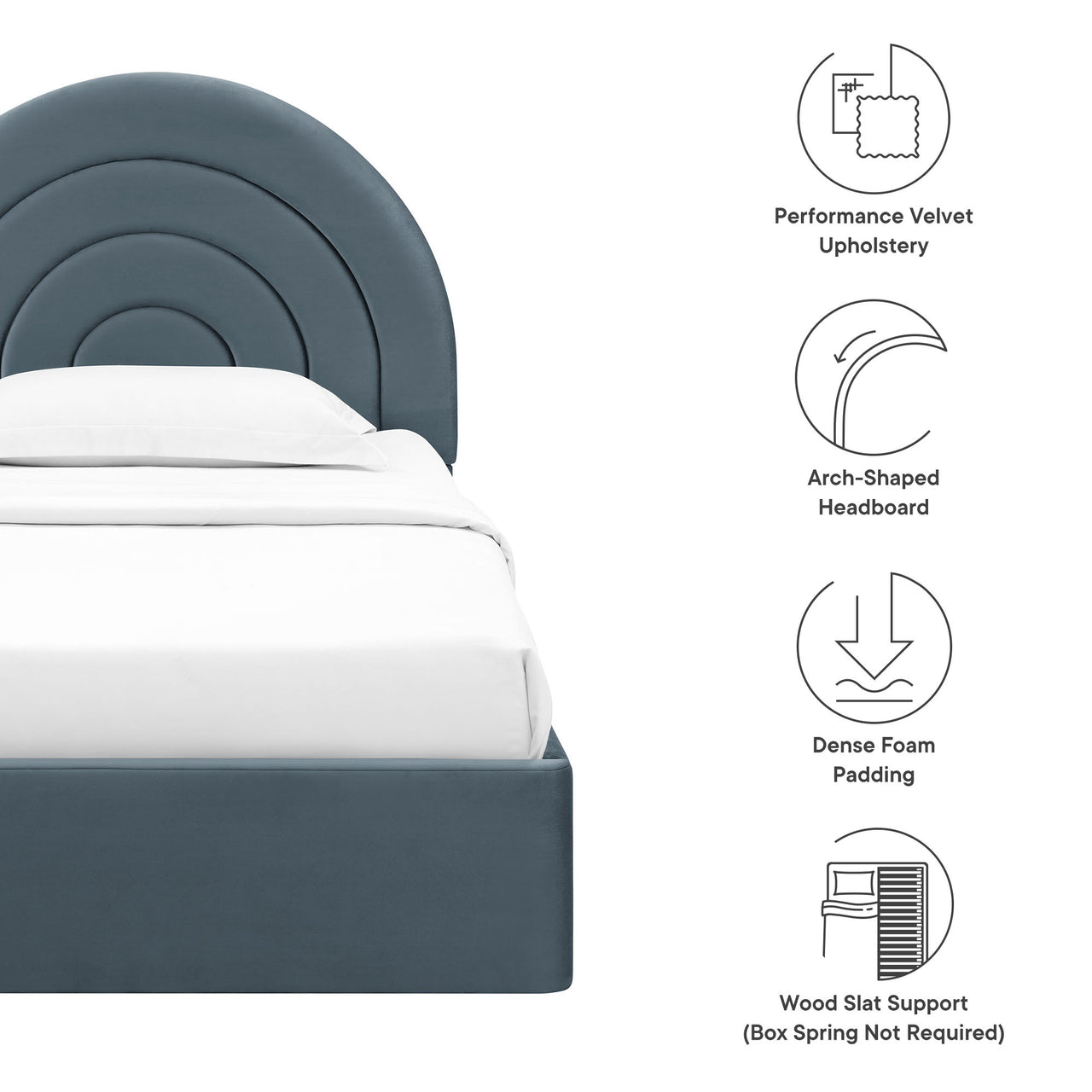 Firmament Upholstered Velvet Twin Platform Bed, Slate