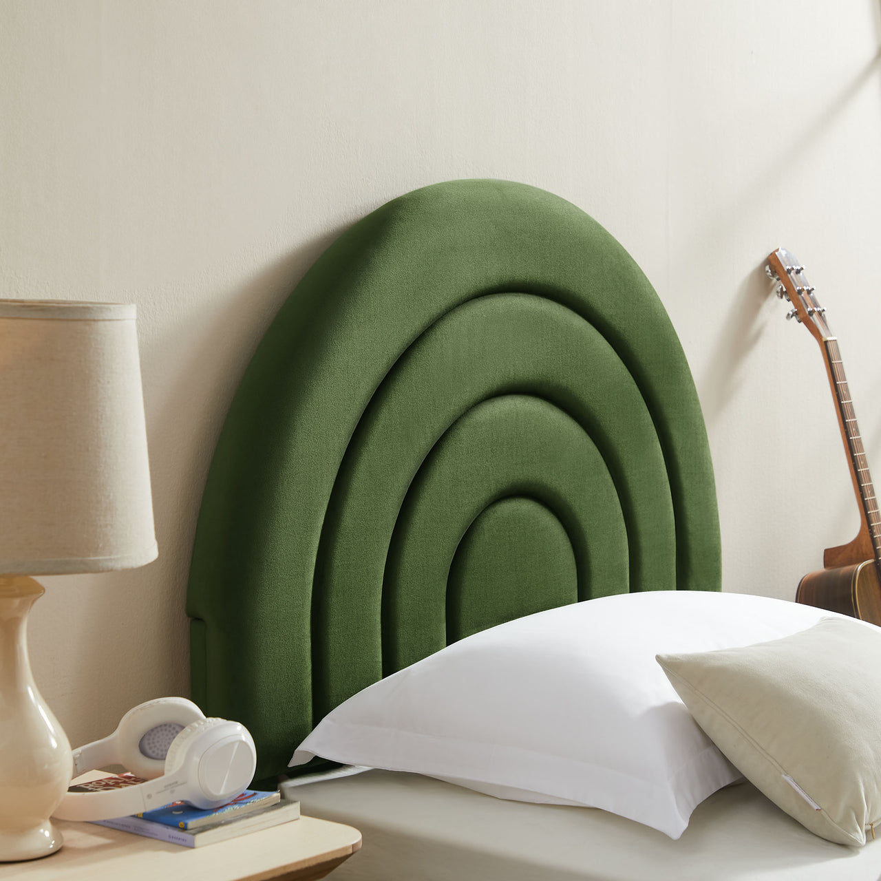 Firmament Upholstered Velvet Twin Platform Bed, Basil