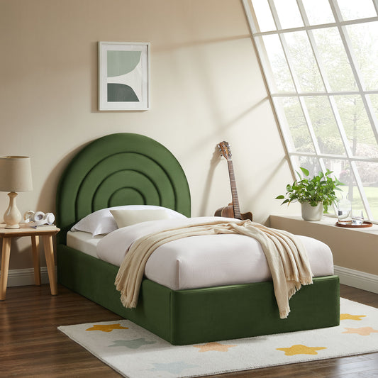 Firmament Upholstered Velvet Twin Platform Bed, Basil