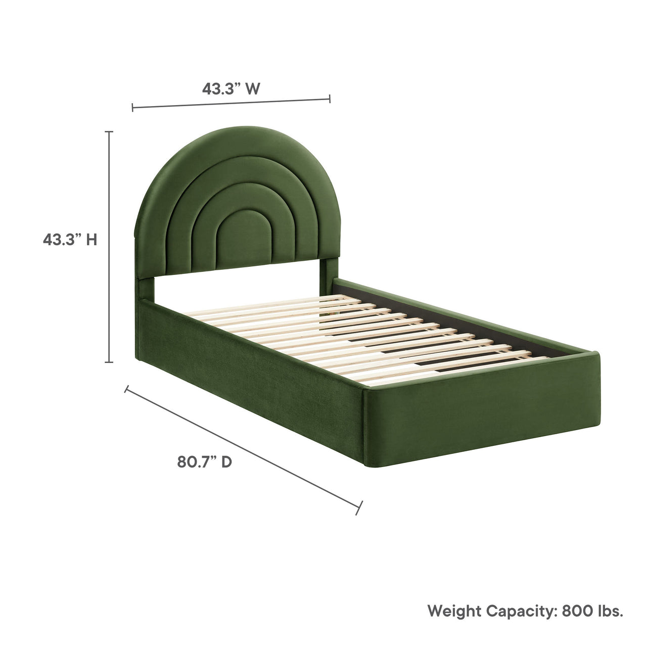 Firmament Upholstered Velvet Twin Platform Bed, Basil