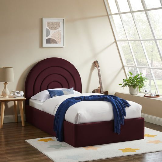Firmament Upholstered Velvet Twin Platform Bed, Wine