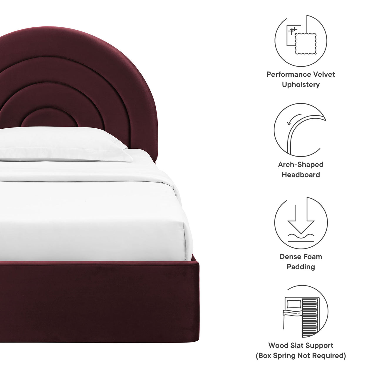 Firmament Upholstered Velvet Twin Platform Bed, Wine