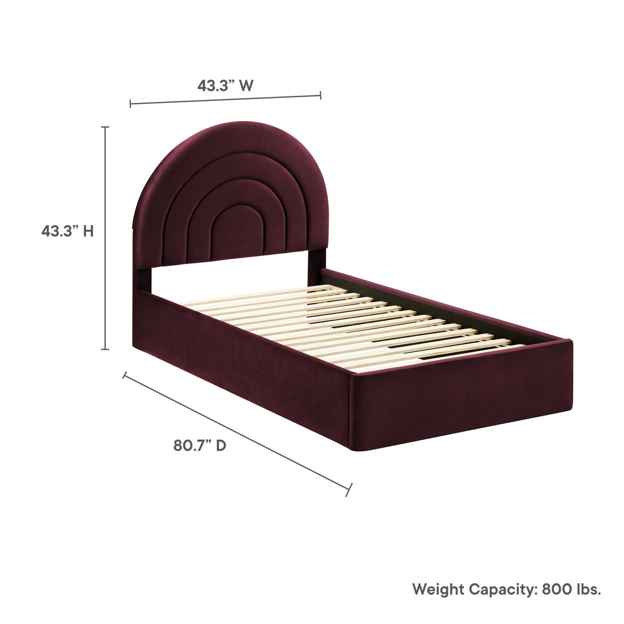 Firmament Upholstered Velvet Twin Platform Bed, Wine