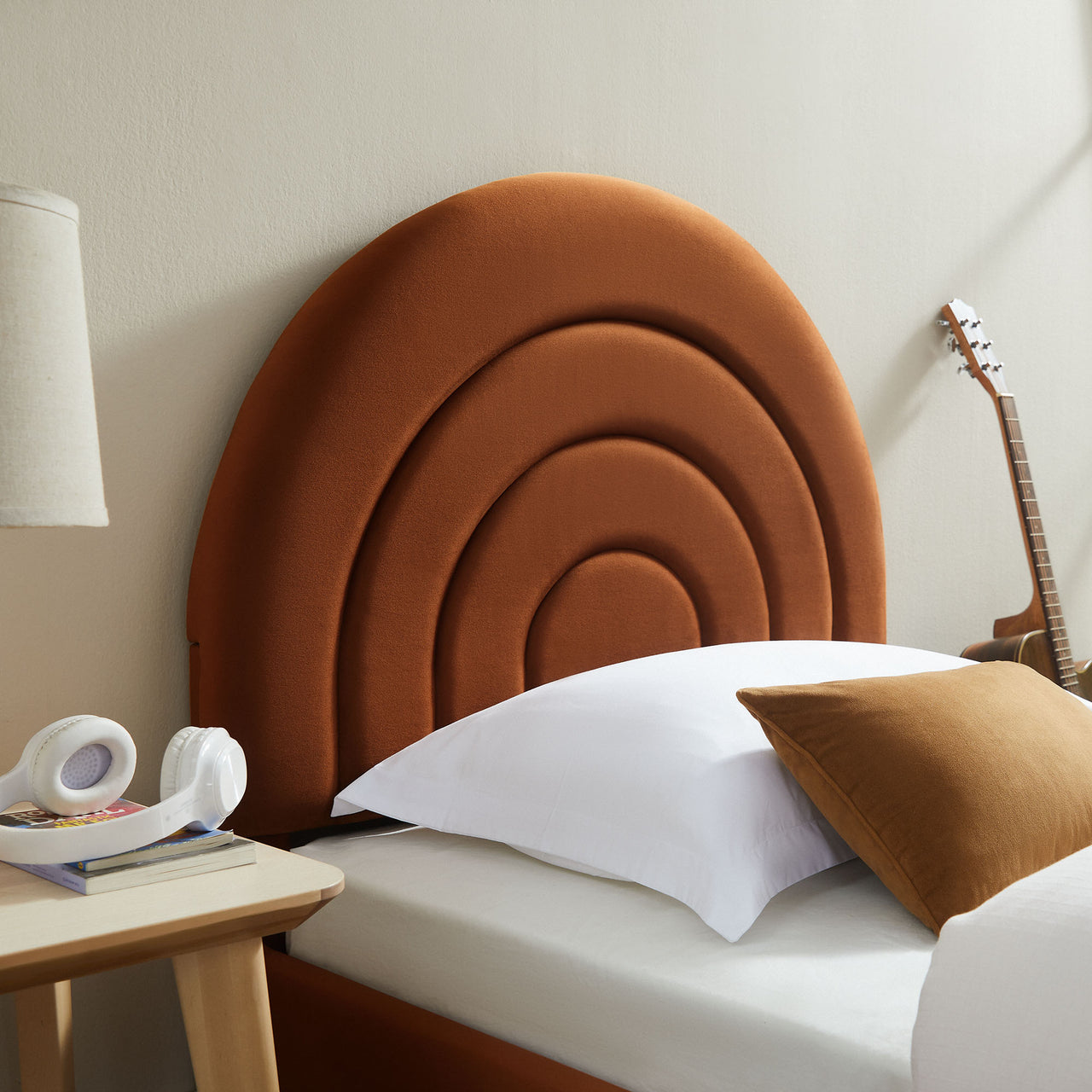 Firmament Upholstered Velvet Twin Platform Bed, Terracotta