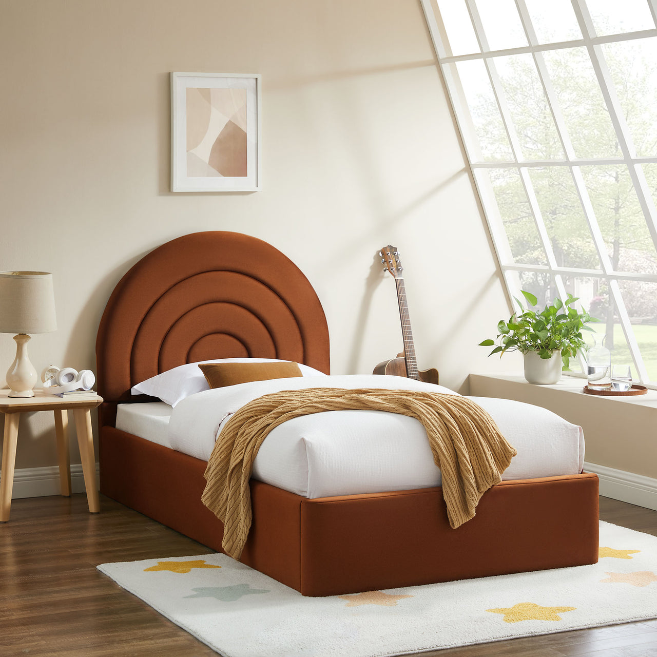 Firmament Upholstered Velvet Twin Platform Bed, Terracotta