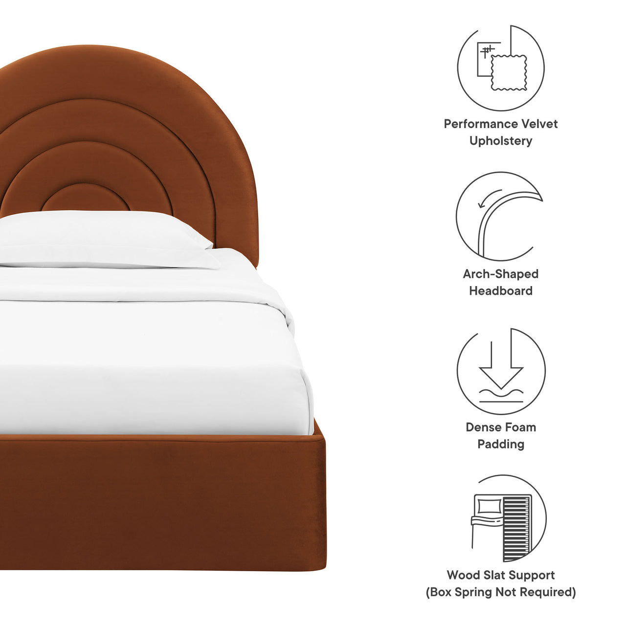 Firmament Upholstered Velvet Twin Platform Bed, Terracotta