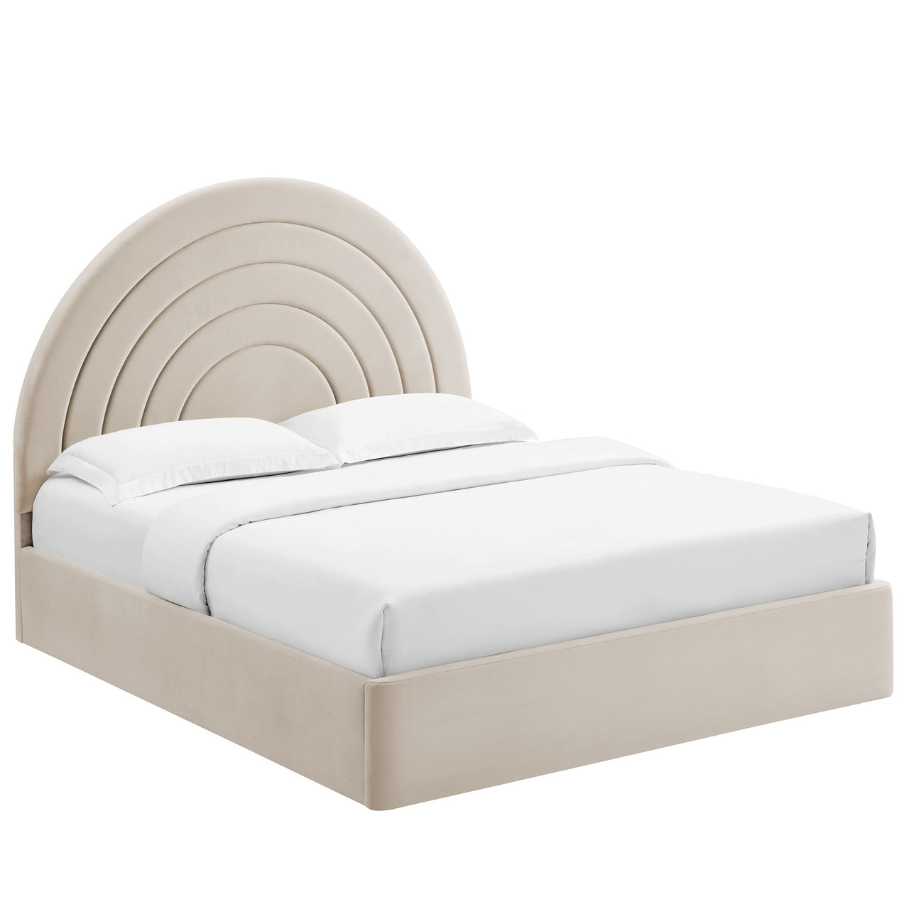 Firmament Upholstered Velvet Full Platform Bed, Almond