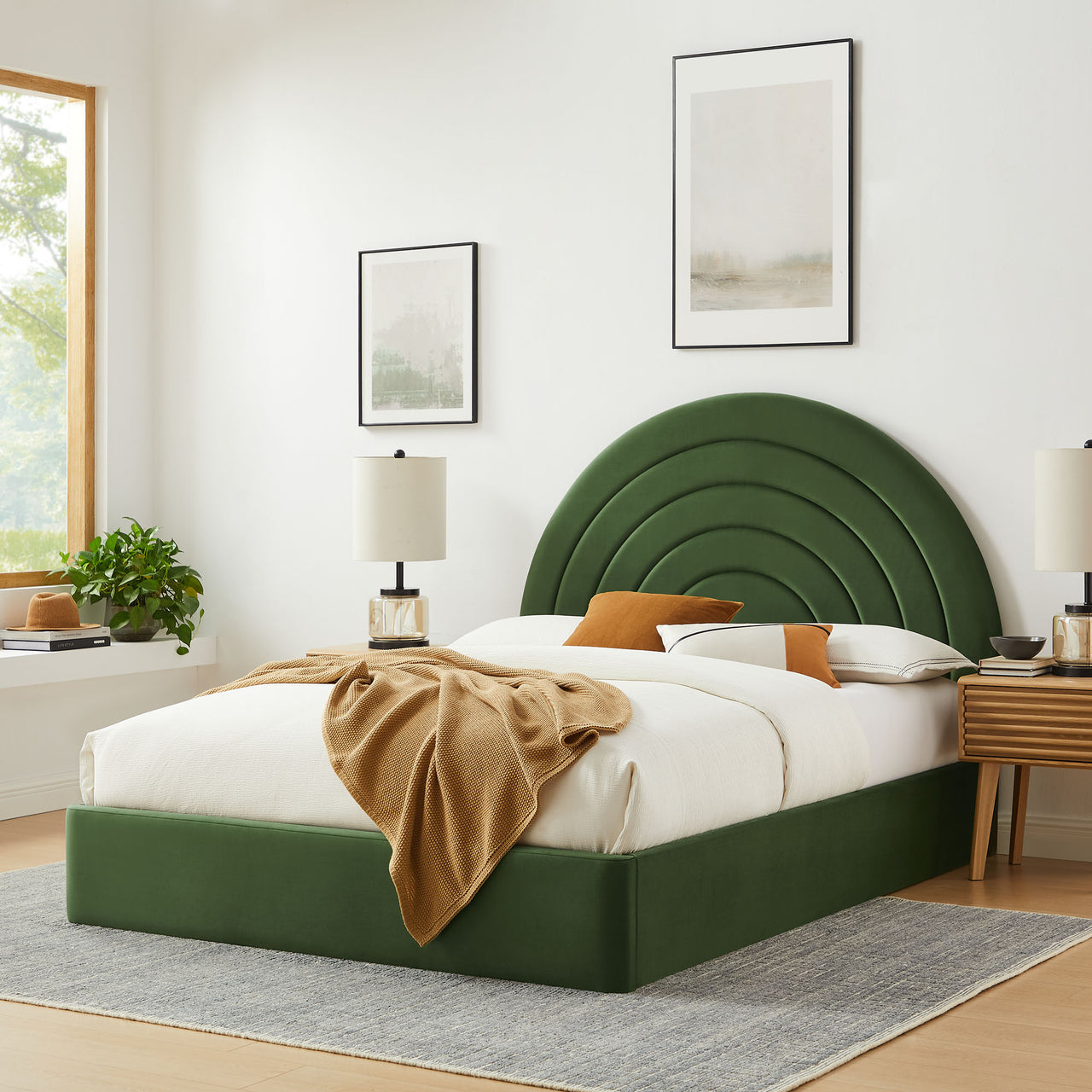Firmament Upholstered Velvet Full Platform Bed, Basil