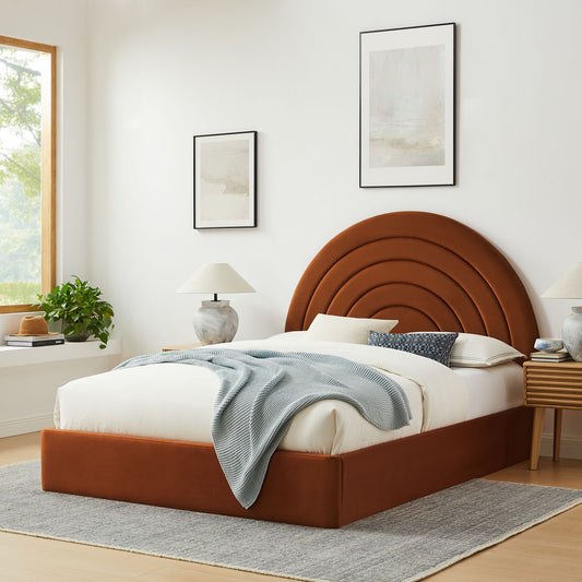 Firmament Upholstered Velvet Full Platform Bed, Terracotta