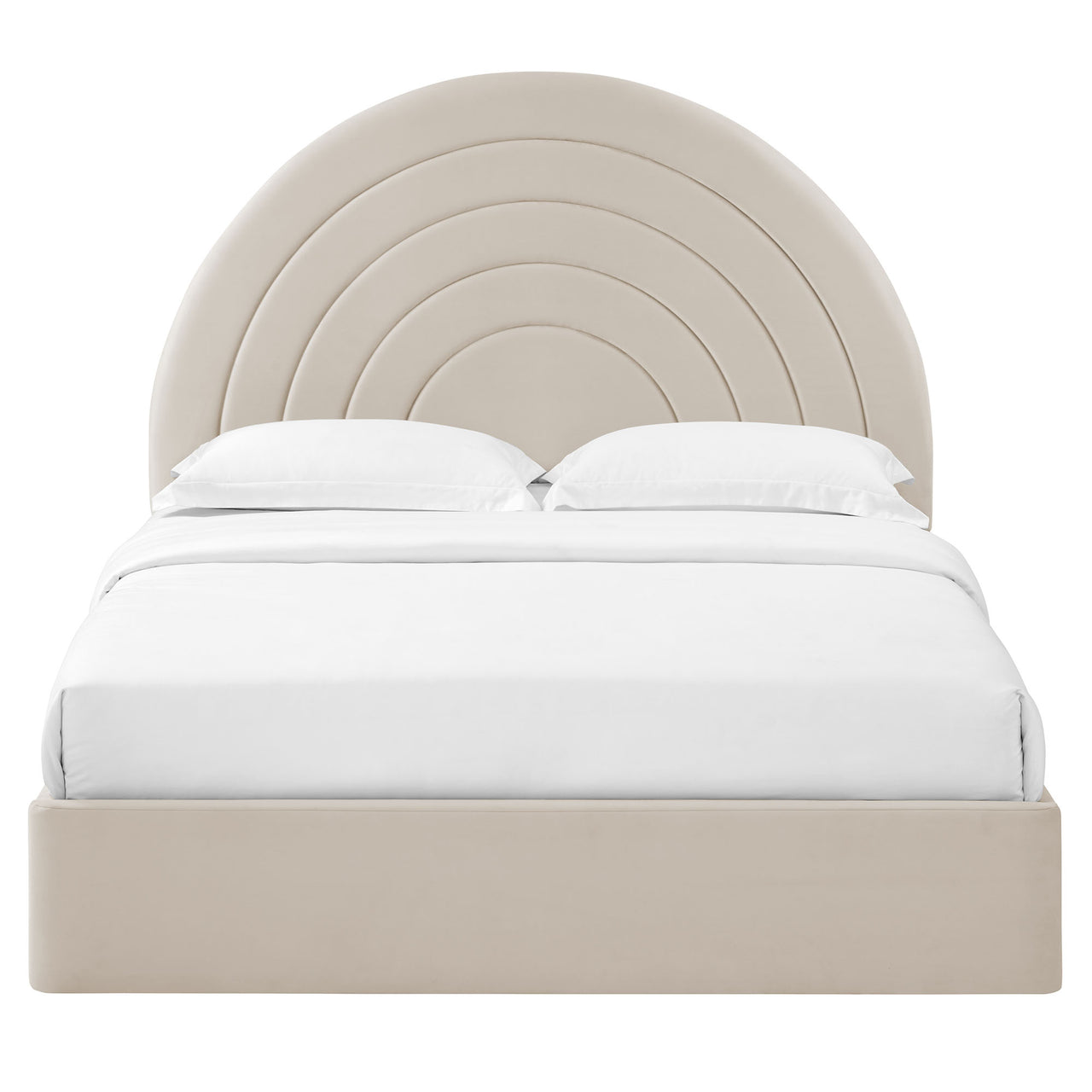 Firmament Upholstered Velvet Queen Platform Bed, Almond