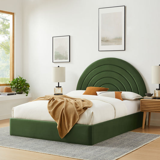 Firmament Upholstered Velvet Queen Platform Bed, Basil