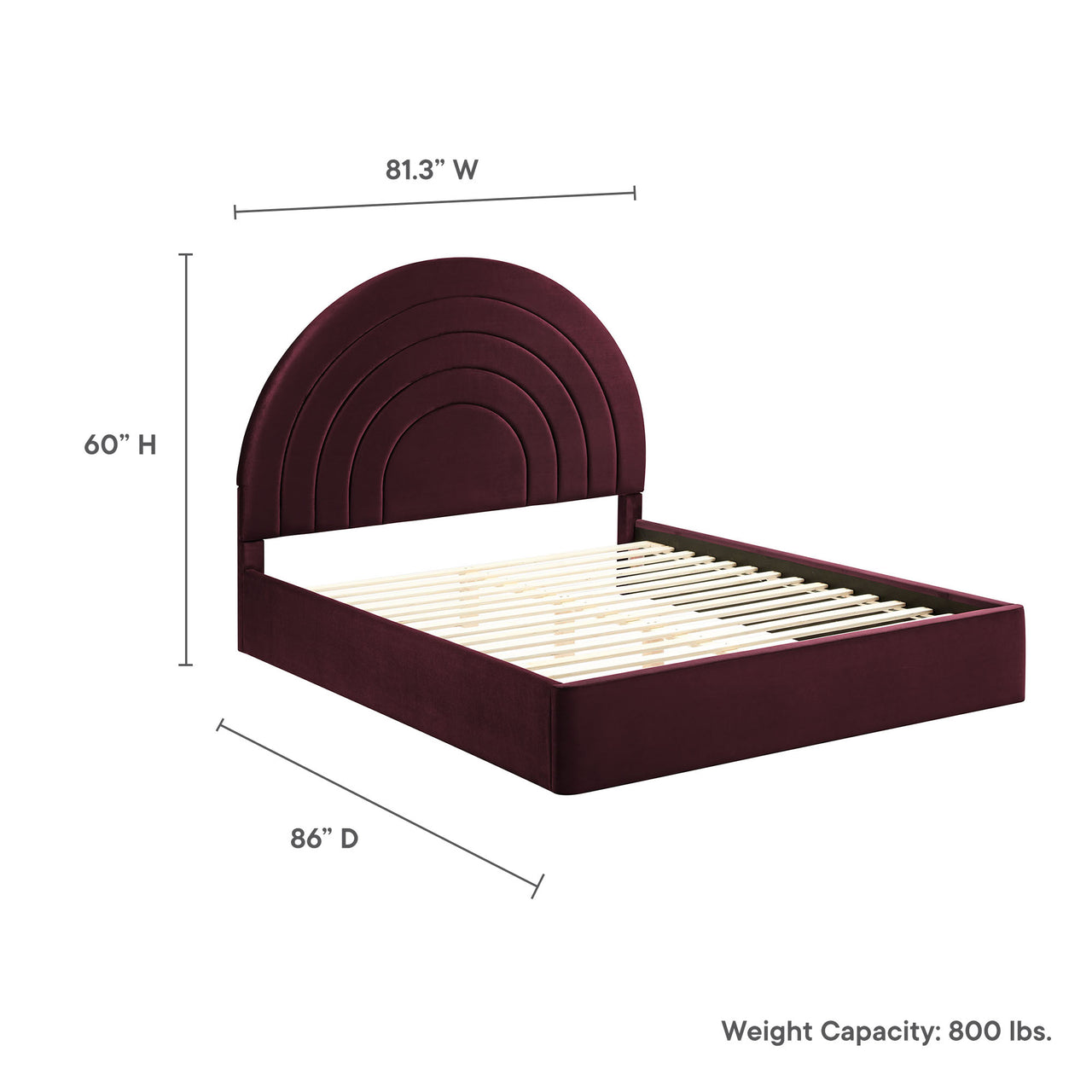 Firmament Upholstered Velvet King Platform Bed, Wine