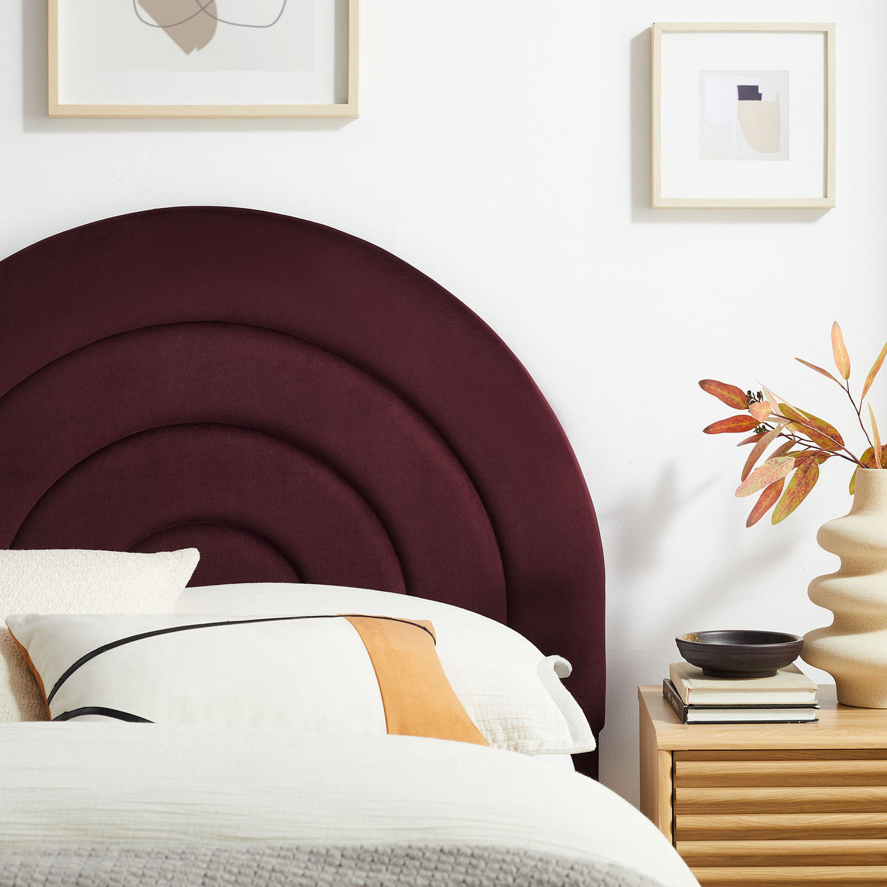 Firmament Upholstered Velvet Twin Headboard, Wine