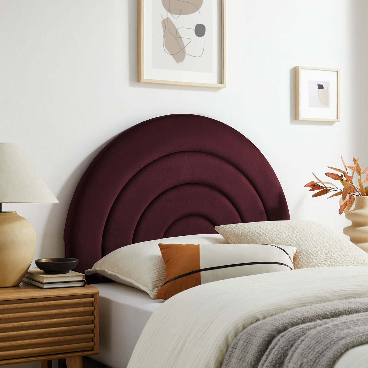 Firmament Upholstered Velvet Twin Headboard, Wine