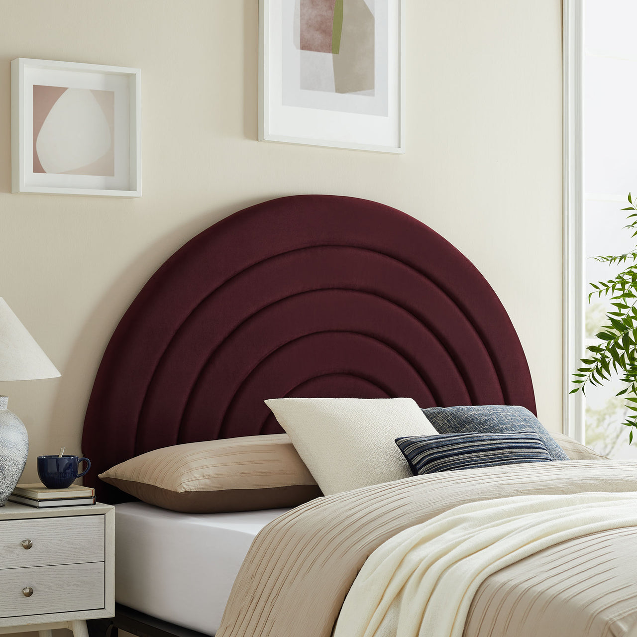 Firmament Upholstered Velvet Full Headboard, Wine