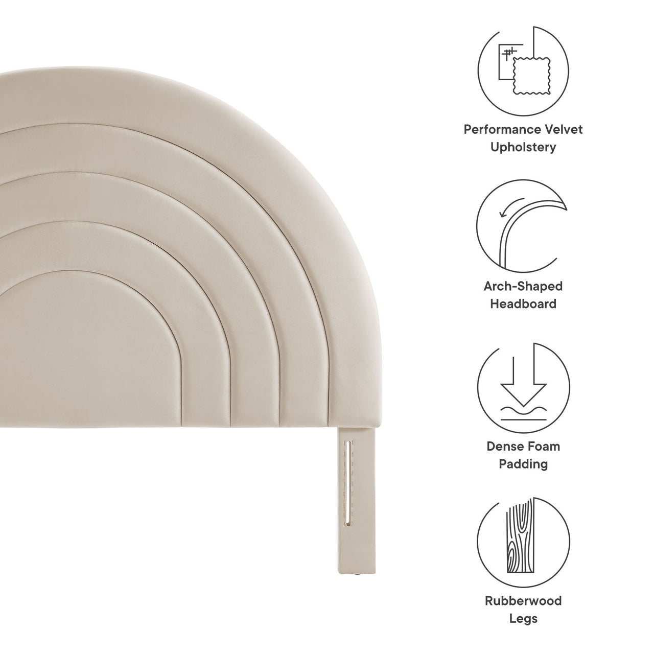 Solana Arched Performance Velvet Queen Headboard, Almond