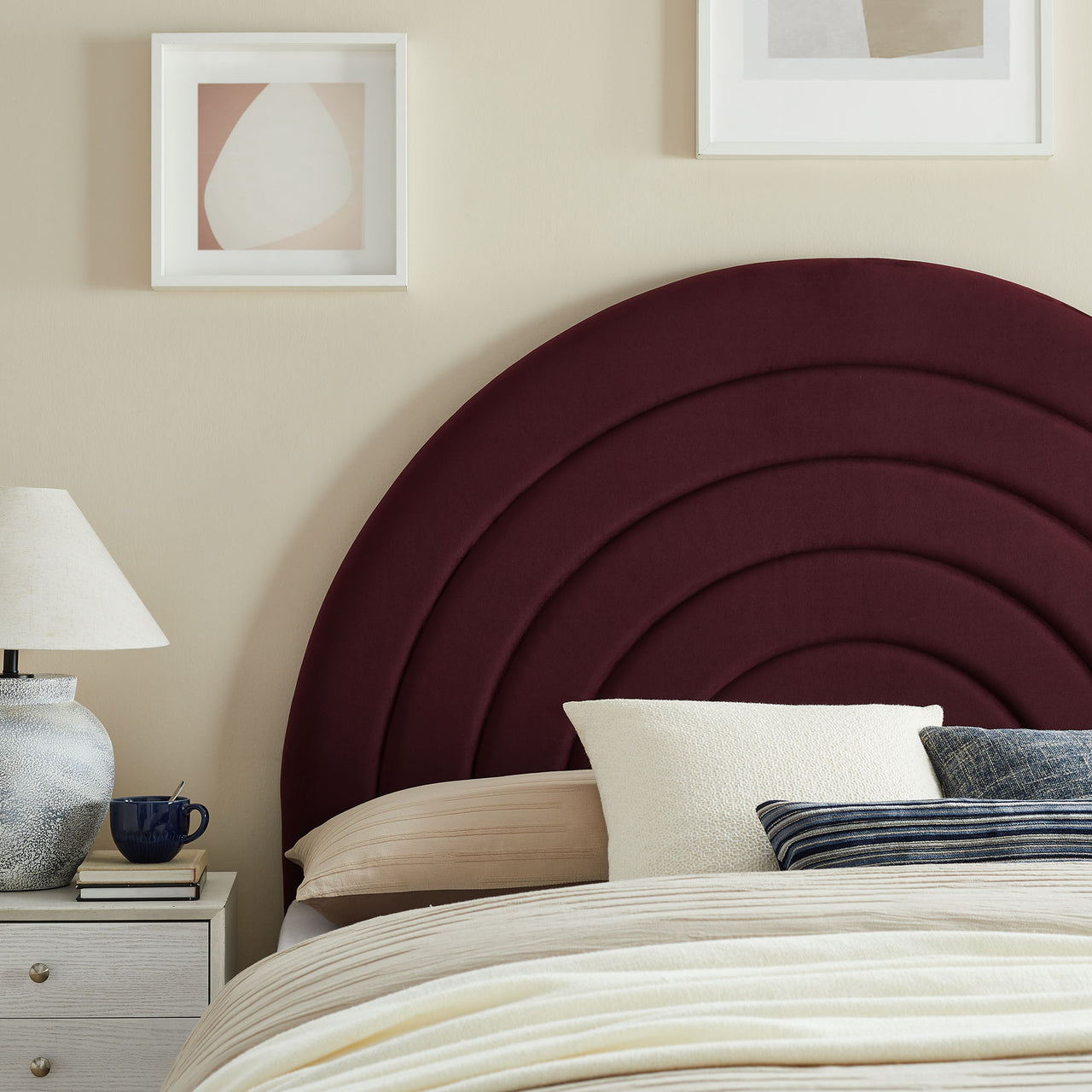 Firmament Upholstered Velvet Queen Headboard, Wine