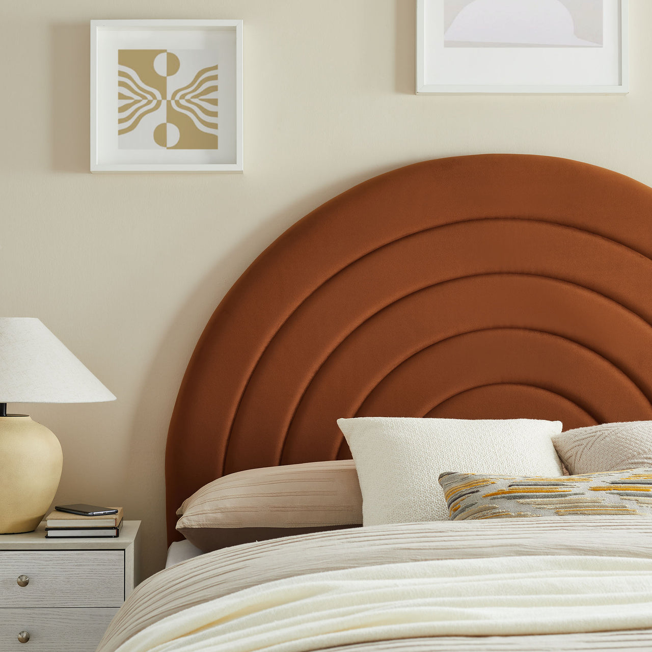 Firmament Upholstered Velvet Queen Headboard, Terracotta