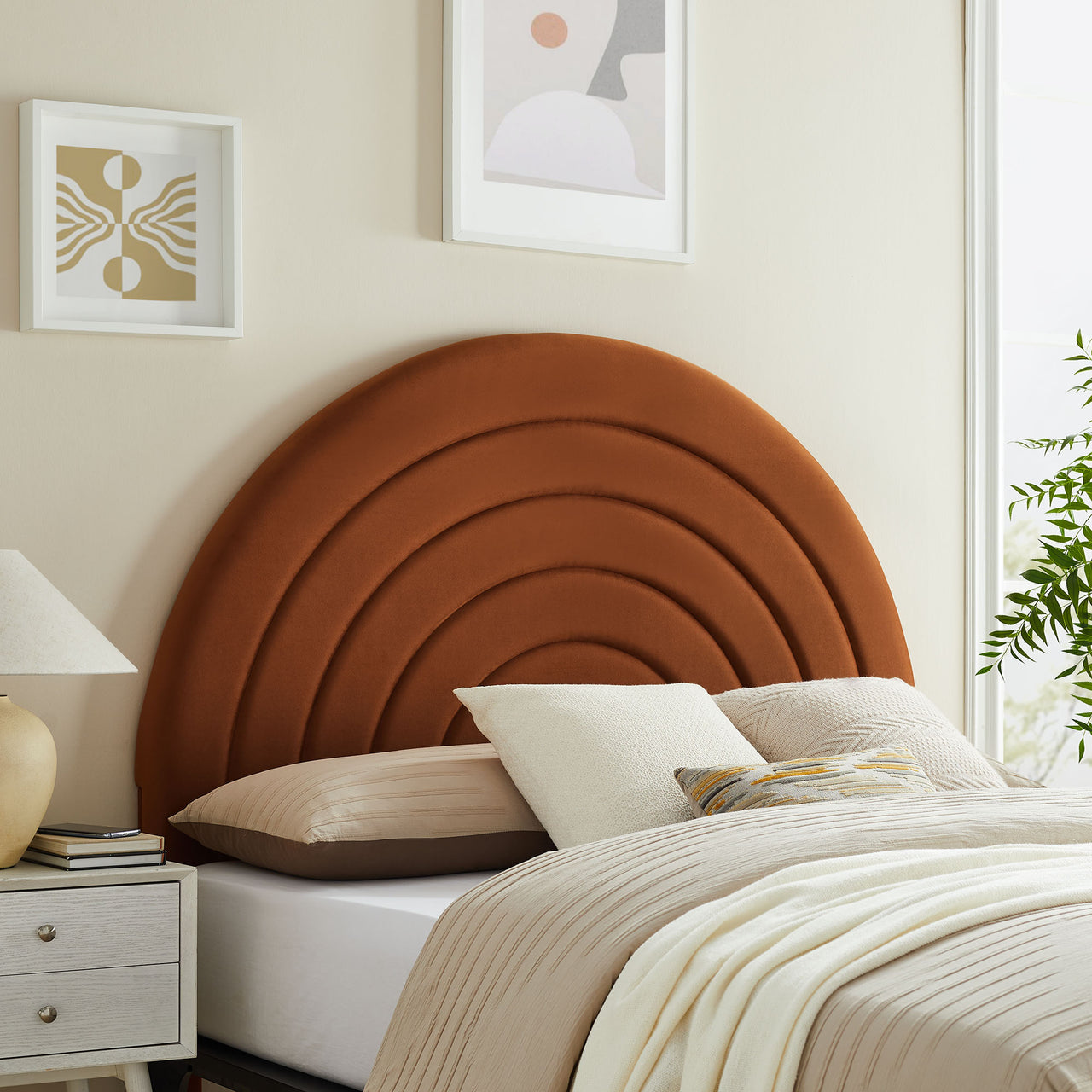 Firmament Upholstered Velvet Queen Headboard, Terracotta