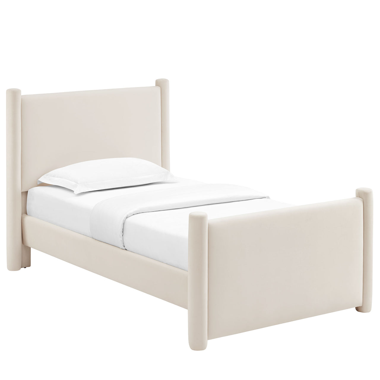 Rafael Upholstered Velvet Twin Platform Bed, Chalk