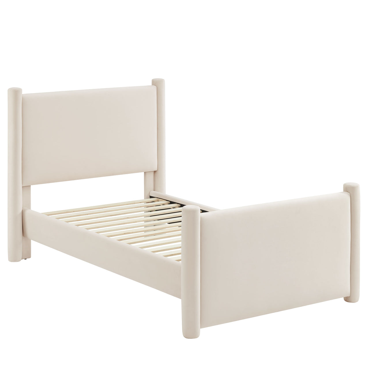 Rafael Upholstered Velvet Twin Platform Bed, Chalk