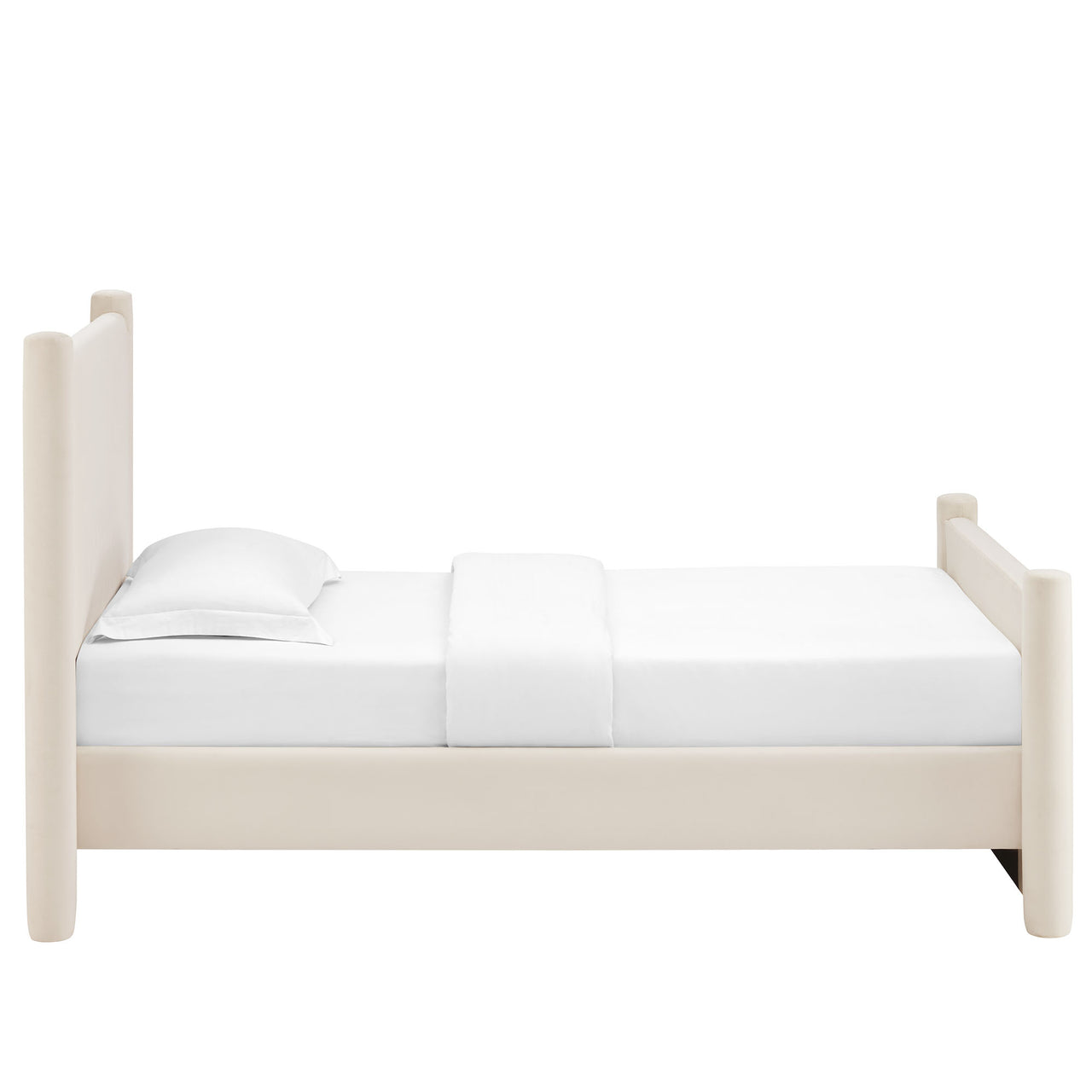 Rafael Upholstered Velvet Twin Platform Bed, Chalk