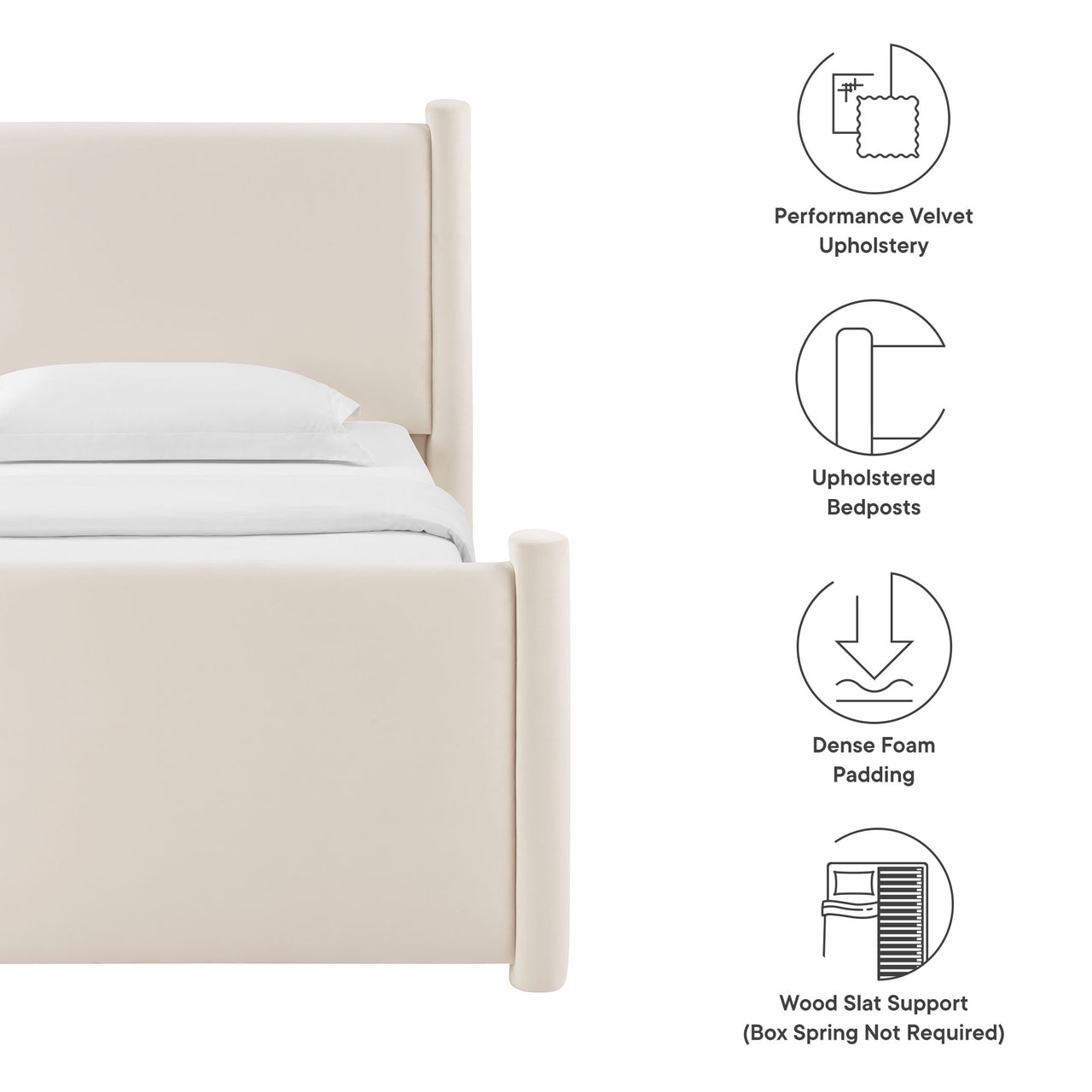 Rafael Upholstered Velvet Twin Platform Bed, Chalk