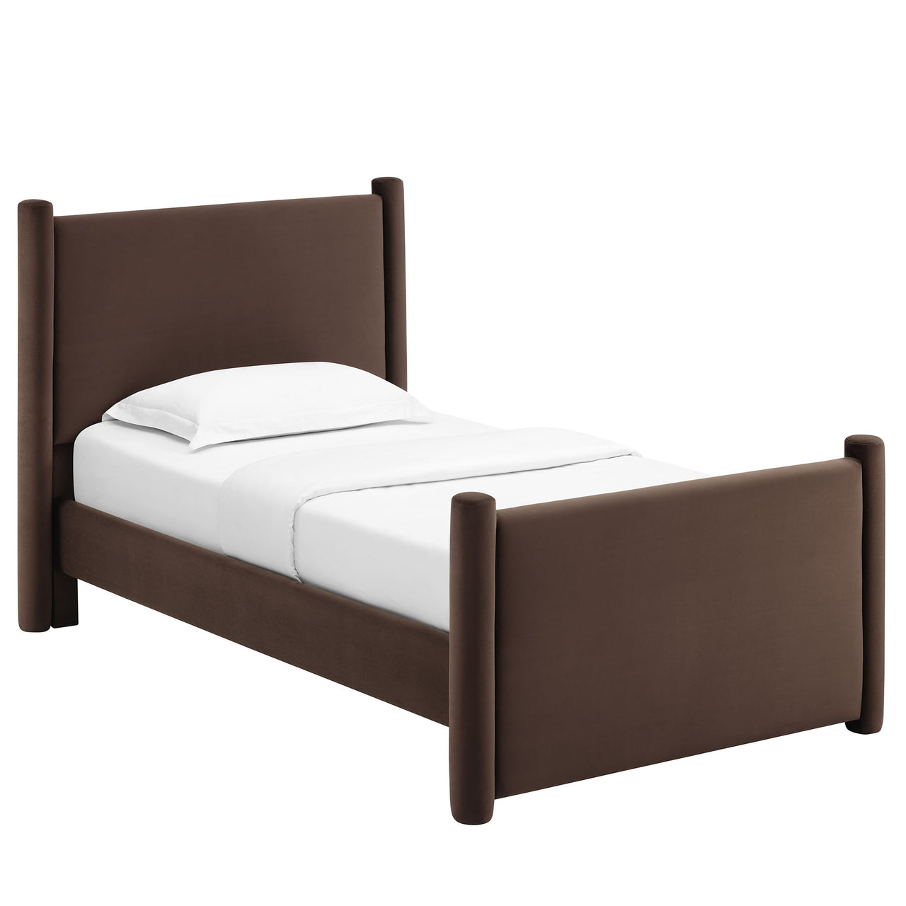 Rafael Upholstered Velvet Twin Platform Bed, Chocolate Brown