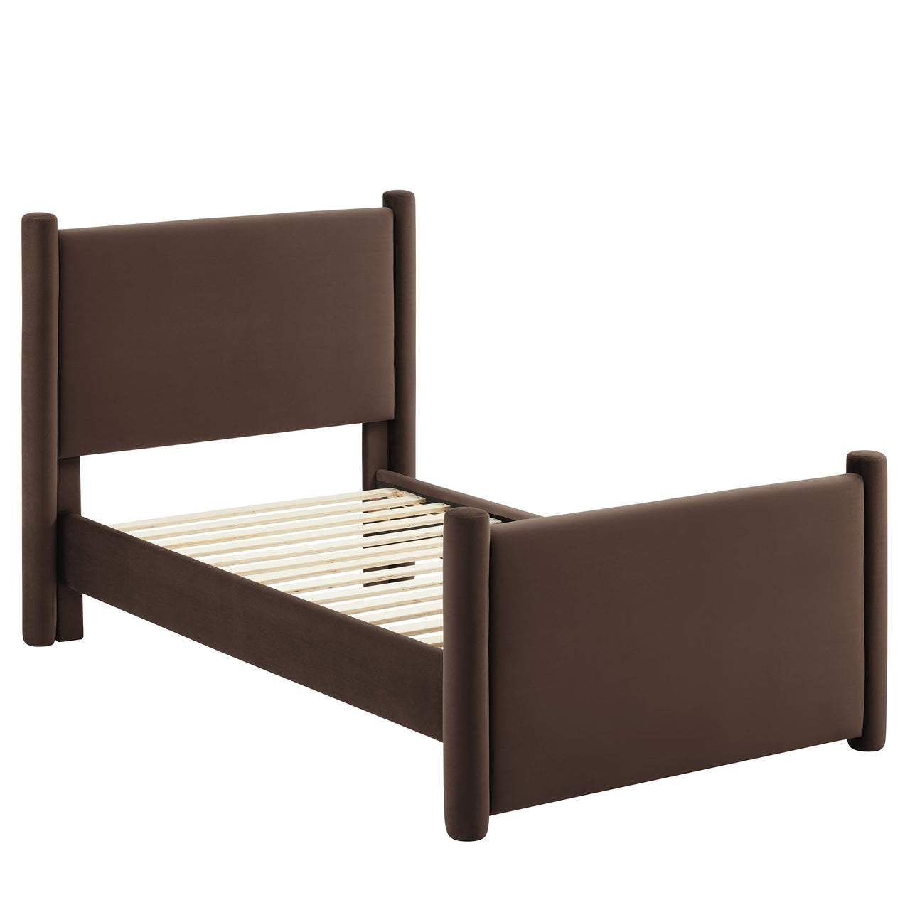 Rafael Upholstered Velvet Twin Platform Bed, Chocolate Brown