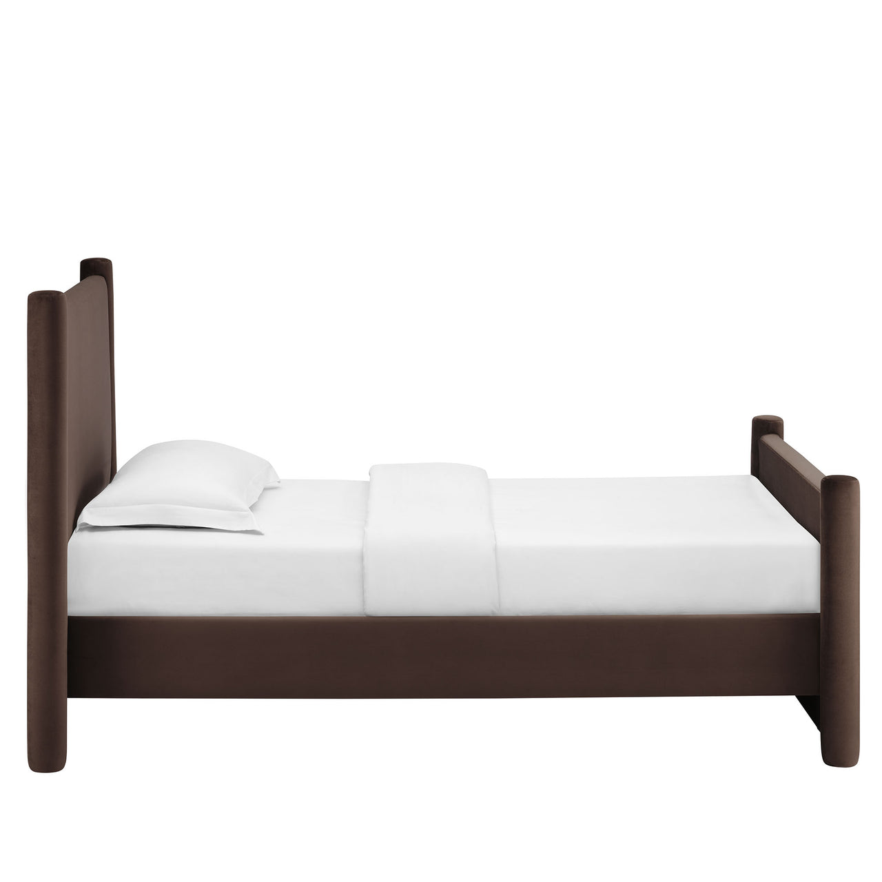 Rafael Upholstered Velvet Twin Platform Bed, Chocolate Brown