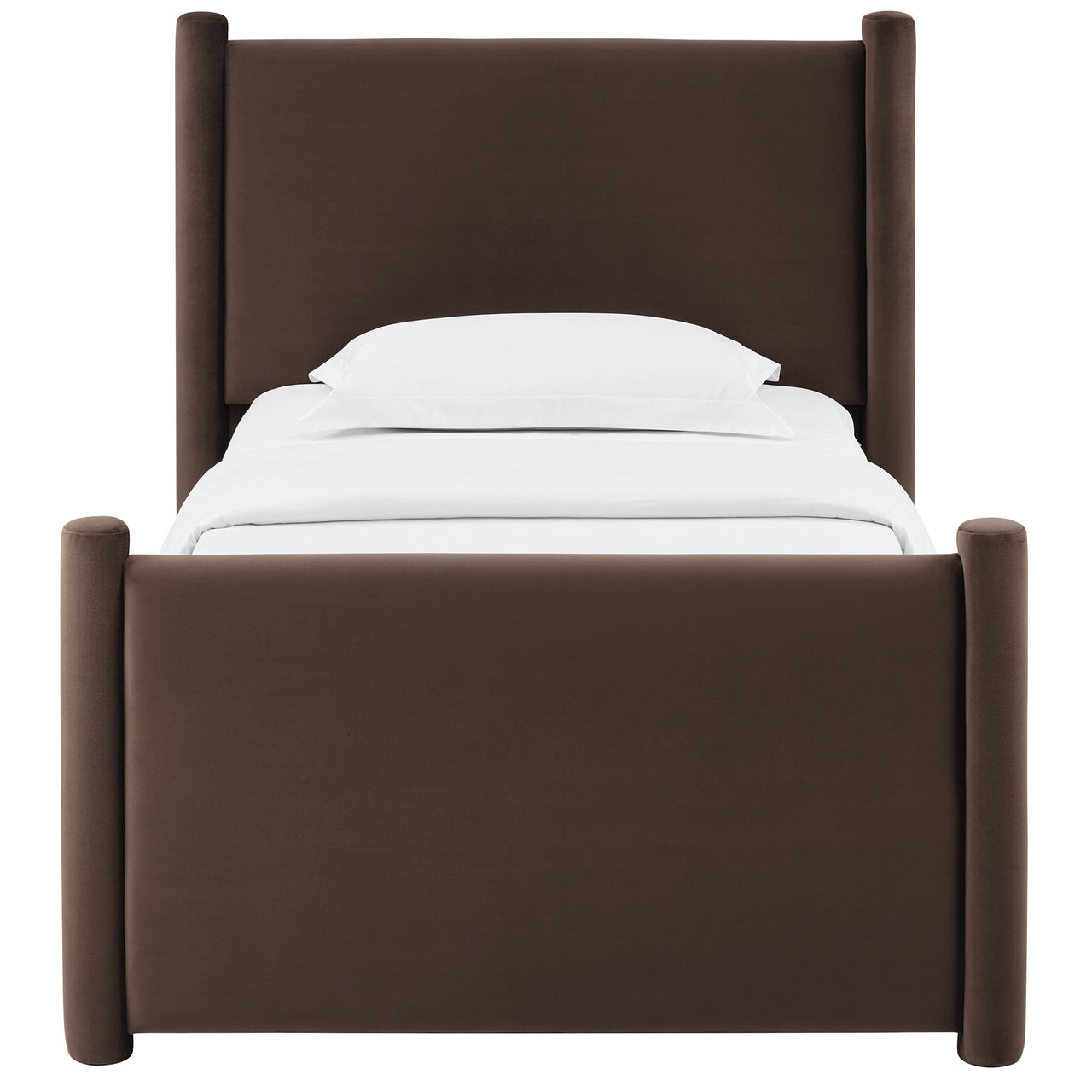 Rafael Upholstered Velvet Twin Platform Bed, Chocolate Brown
