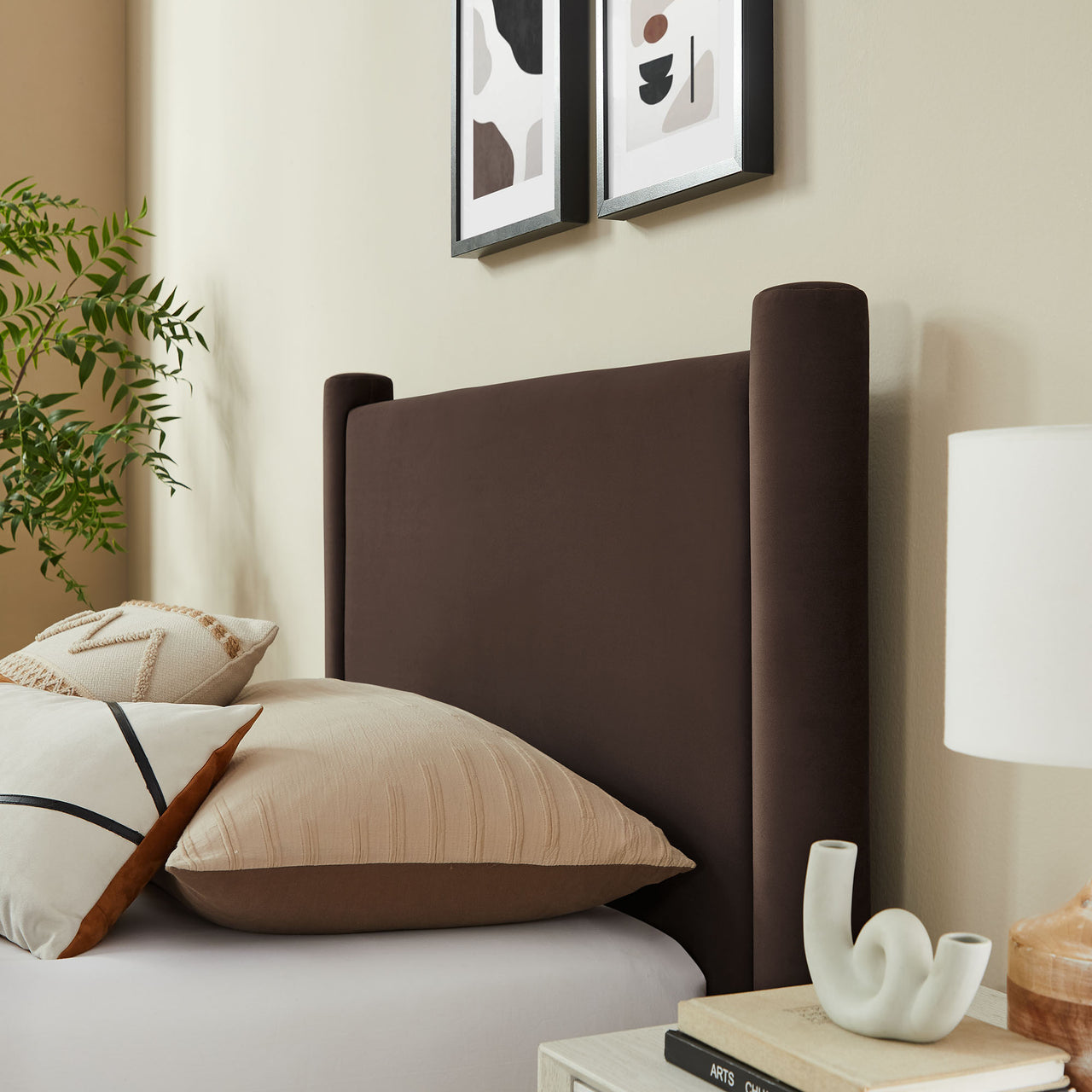 Rafael Upholstered Velvet Twin Platform Bed, Chocolate Brown