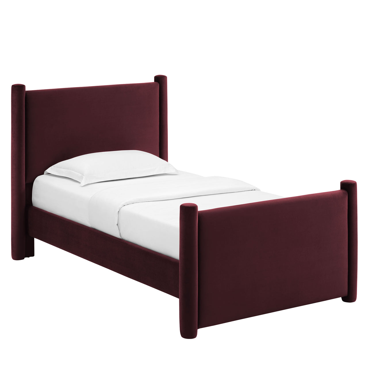 Rafael Upholstered Velvet Twin Platform Bed, Wine