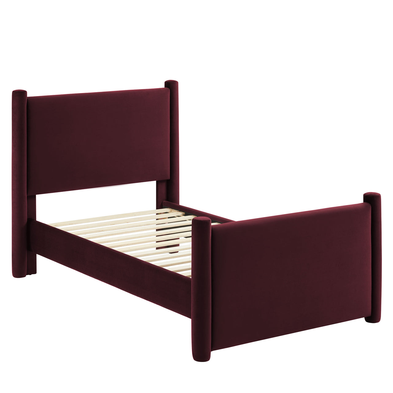 Rafael Upholstered Velvet Twin Platform Bed, Wine