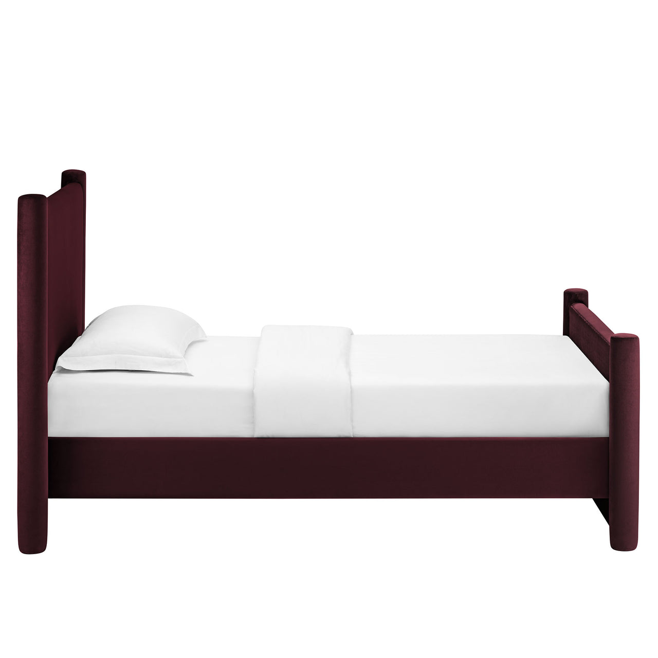 Rafael Upholstered Velvet Twin Platform Bed, Wine