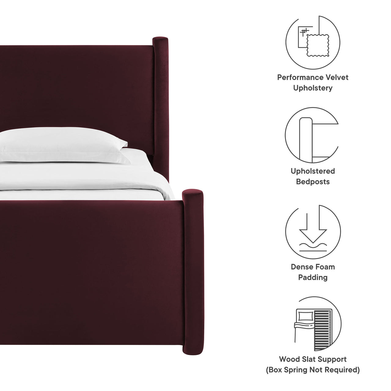 Rafael Upholstered Velvet Twin Platform Bed, Wine