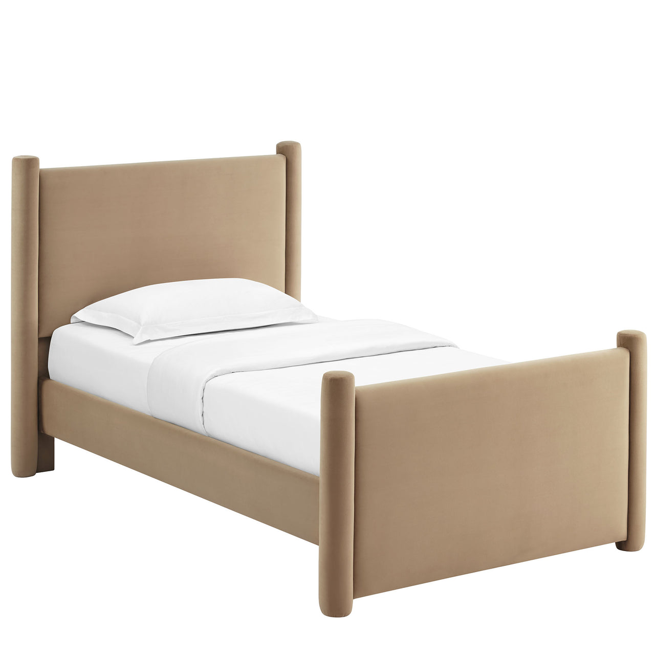Rafael Upholstered Velvet Twin Platform Bed, Taupe