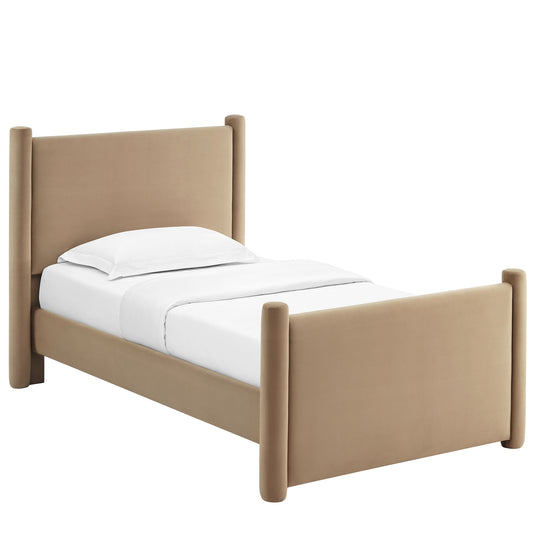 Rafael Upholstered Velvet Twin Platform Bed, Taupe