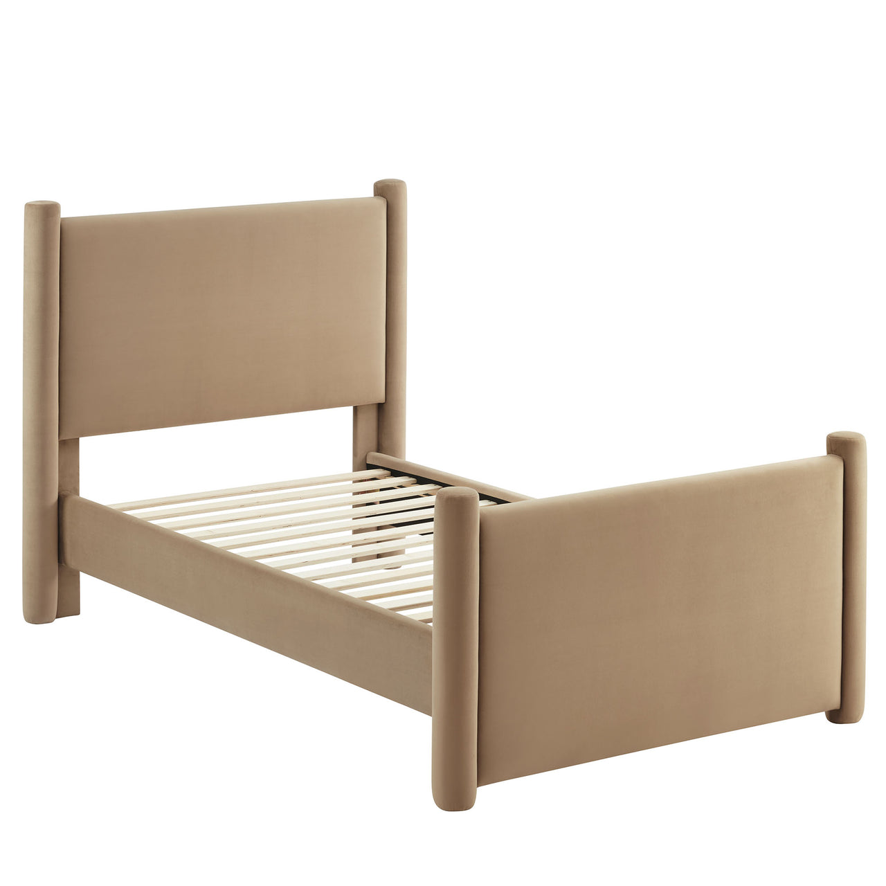 Rafael Upholstered Velvet Twin Platform Bed, Taupe