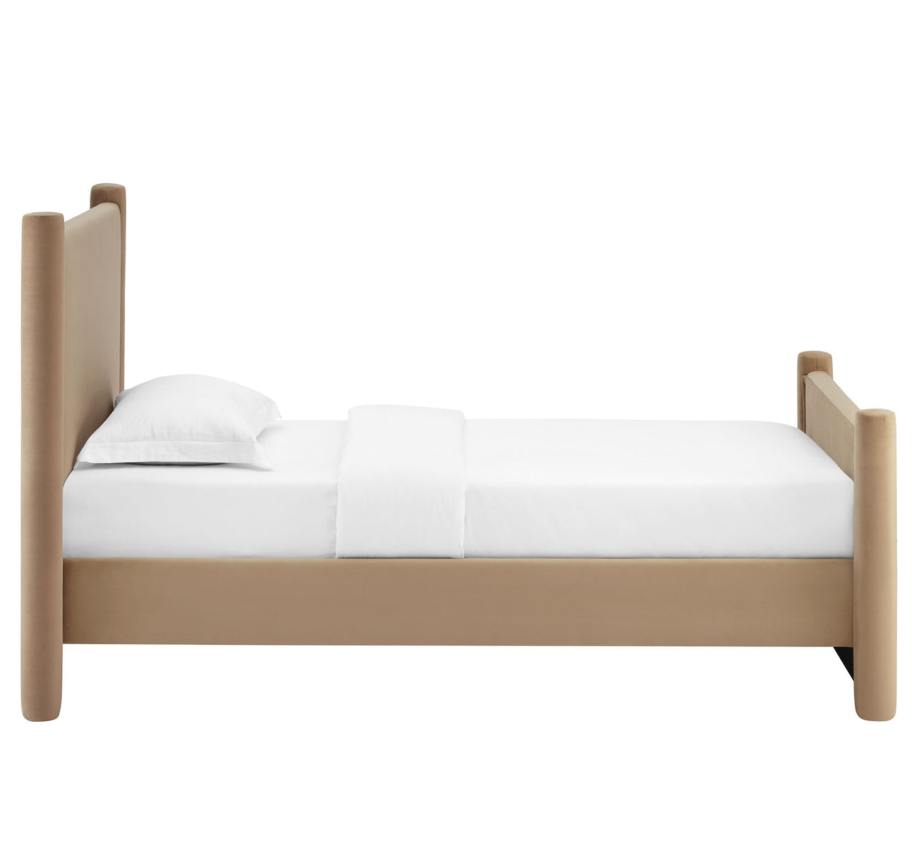 Rafael Upholstered Velvet Twin Platform Bed, Taupe