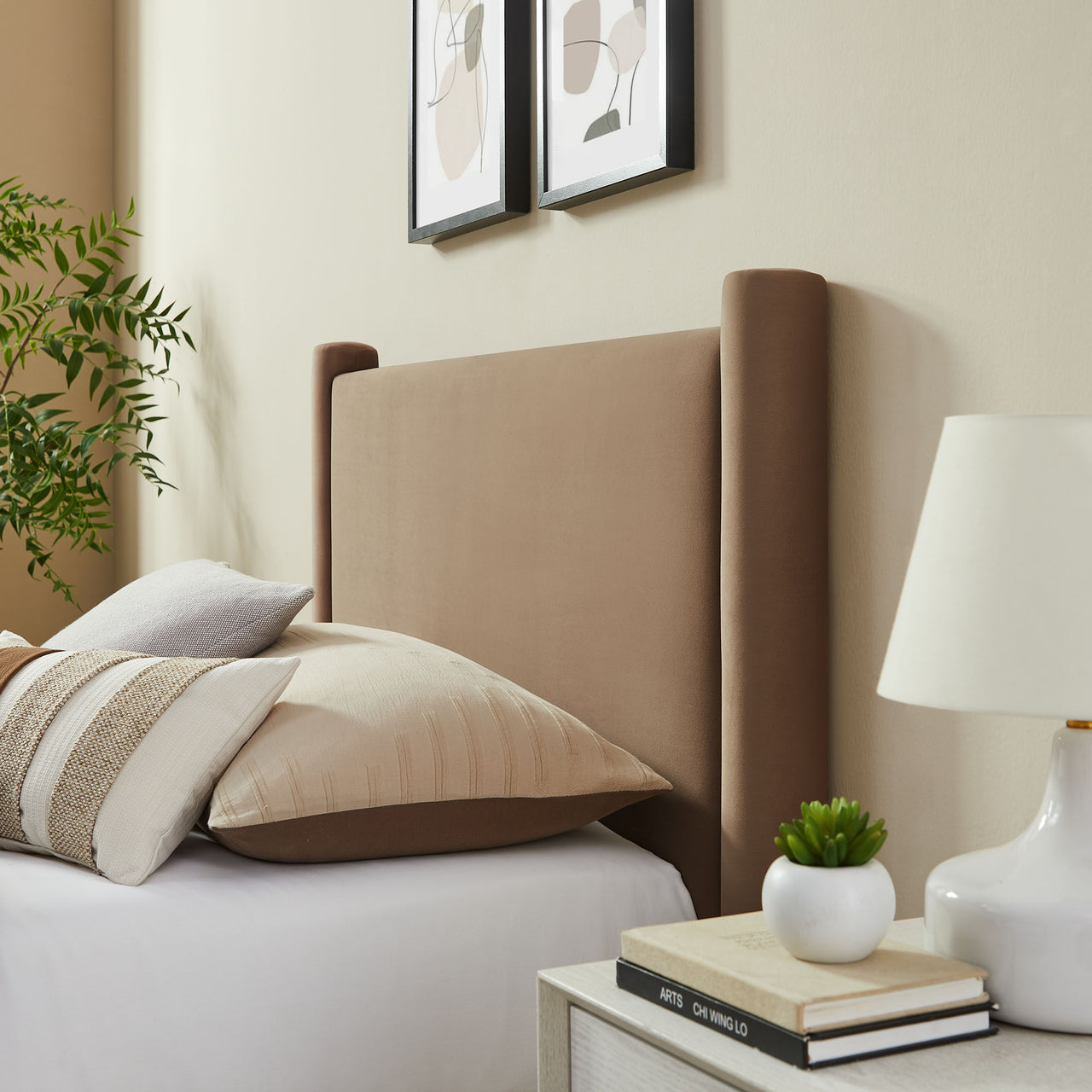 Rafael Upholstered Velvet Twin Platform Bed, Taupe