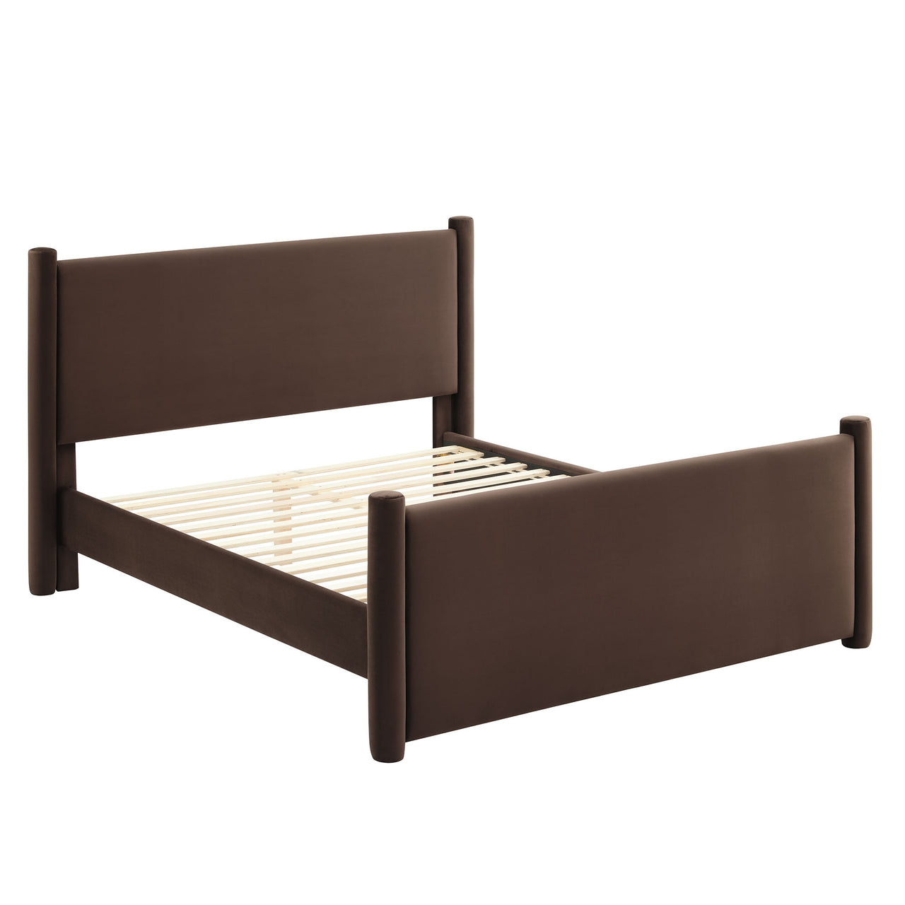 Rafael Upholstered Velvet Full Platform Bed, Chocolate Brown