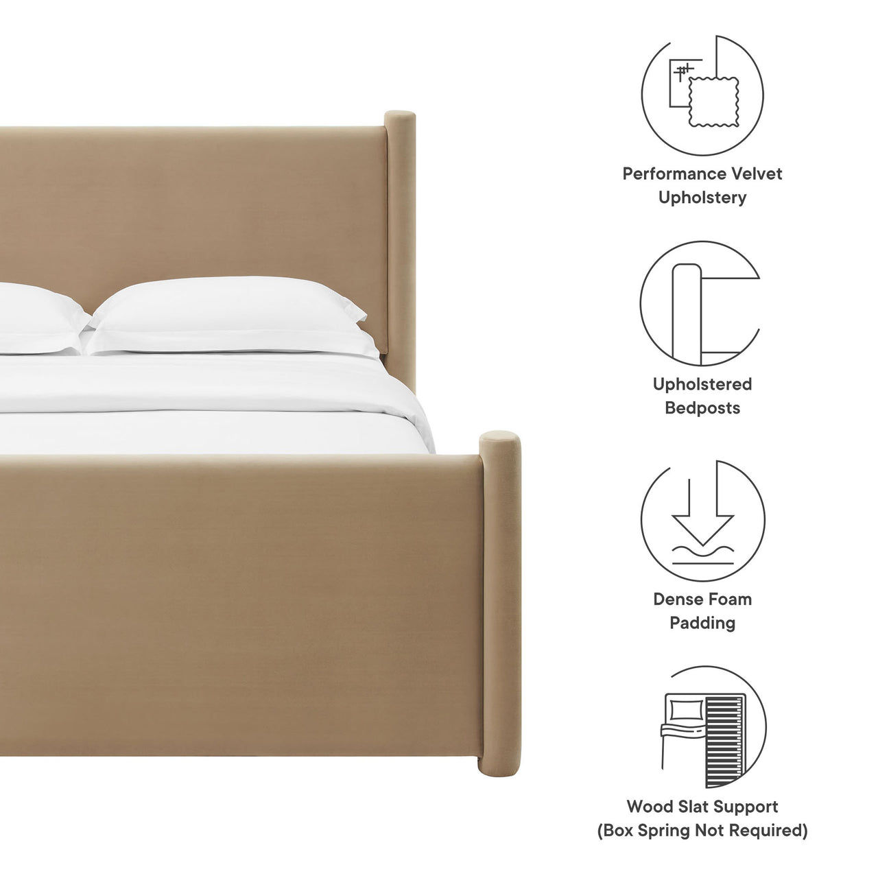 Rafael Upholstered Velvet Full Platform Bed, Taupe