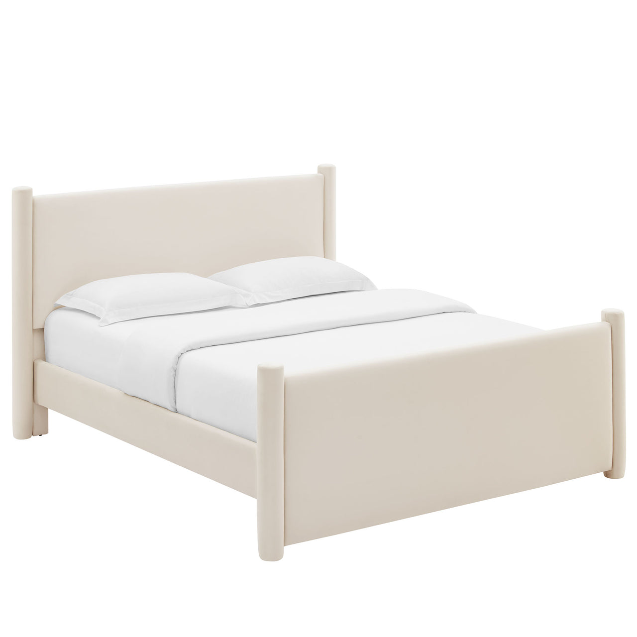 Rafael Upholstered Velvet Queen Platform Bed, Chalk